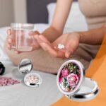 WLLHYF Pill Box Cute Small Pill Box for Purse & Pocket Medicine Organizer Travel Pillbox Waterproof Pill Case Metal Pill Container Holder for Vitamins, Fish Oil, Supplements (Silver Peony) - Image 5