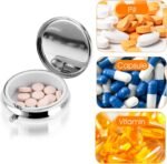WLLHYF Pill Box Cute Small Pill Box for Purse & Pocket Medicine Organizer Travel Pillbox Waterproof Pill Case Metal Pill Container Holder for Vitamins, Fish Oil, Supplements (Silver Peony) - Image 6