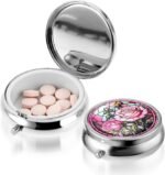 WLLHYF Pill Box Cute Small Pill Box for Purse & Pocket Medicine Organizer Travel Pillbox Waterproof Pill Case Metal Pill Container Holder for Vitamins, Fish Oil, Supplements (Silver Peony) - Image 8
