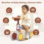 TWFRIC Balance Bike for 1+ Year Old Boys Girls, Toddler Balance Bike 12-36 Month No Pedal 4 Wheels Ride-on Baby Bike Riding Toys for 1 Year Old Birthday Gifts(Brown) - Image 4