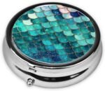Mermaid Fish Scale Print Pill Box 3 Compartment, Small Pill Box for Purse & Pocket, Metal Pill Case with Mirror, Travel Daily Pill Organizer, Portable Medicine Vitamin Holder Unique Gift - Image 4