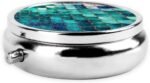 Mermaid Fish Scale Print Pill Box 3 Compartment, Small Pill Box for Purse & Pocket, Metal Pill Case with Mirror, Travel Daily Pill Organizer, Portable Medicine Vitamin Holder Unique Gift - Image 5
