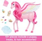 Barbie Doll Toys, Pegasus Pink Winged Horse Toy with 10 Accessories Including Puppy & Barrettes, Inspired A Touch of Magic - Image 4
