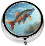 Safflower Flying Fish Pill Box 3 Compartment, Small Pill Box for Purse & Pocket, Metal Pill Case with Mirror, Travel Daily Pill Organizer, Portable Medicine Vitamin Holder Unique Gift - Image 3