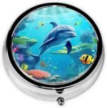 Ocean Underwater Dolphin Fish Pill Box 3 Compartment, Small Pill Box for Purse & Pocket, Metal Pill Case with Mirror, Travel Daily Pill Organizer, Portable Medicine Vitamin Holder Unique Gift - Image 3