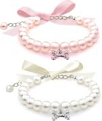 2 Pcs Dog Cat Pearl Collar Necklace with Rhinestone Bone, Fancy Cat Wedding Collar Jewelry for Girl Cat Puppy Dogs Accessories(Pink+White) - Image 6