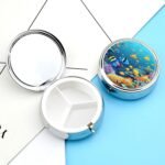 Pill Box Portable Sea Fishes Pill Organizer Travel Pill Case for Pocket Or Purse Medicine Pill Container with Mirror 3 Compartments Daily Medicine Organizer - Image 3