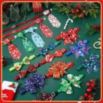 120 Pcs Christmas Theme Dog Bow Tie Collar Set Includes 60 Fruit Bow Ties for Dogs Dog Grooming Bowtie 30 Dog Neckties 30 Large Bow Tie Collar PET Holiday Accessories for Dog Cat - Image 7