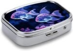 Pill Box with Mirror 2 Compartment Portable Two Blue Fish Pill Organizer for Pocket Or Purse Travel Medicine Pill Case Weekly Medicine Pill Container Holder for Daily Meds - Image 4