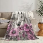 Horse Throw Blanket Ultra Soft Warm Flannel Fleece Horse Flower Blanket Horse Lovers Blankets Lightweight Fuzzy Decor Gifts for Women Men Girls Boys 50"x40" - Image 3