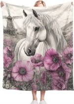 Horse Throw Blanket Ultra Soft Warm Flannel Fleece Horse Flower Blanket Horse Lovers Blankets Lightweight Fuzzy Decor Gifts for Women Men Girls Boys 50"x40" - Image 4