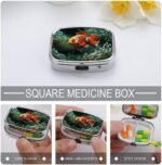 Fish Background Pill Organizer Cute Pill Box Decorative Metal Pill Case Portable Vitamin Organizer Travel Medicine Holder Mini Pill Storage Container for Purse - Image 5