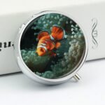 Fish Background Pill Organizer Cute Pill Box Decorative Metal Pill Case Portable Vitamin Organizer Travel Medicine Holder Mini Pill Storage Container for Purse - Image 5
