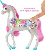 Barbie Dreamtopia Unicorn, Brush 'n Sparkle Interactive Toy with Lights & Sounds, Magical Brush Accessory, White Unicorn with Pink Mane & Light-Up Stars - Image 5