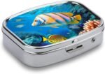 Pill Box Portable Tropical Sea Fish Pill Organizer Travel Pill Case for Pocket Or Purse Medicine Pill Container with Mirror 2 Compartments Daily Medicine Organizer - Image 4