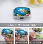 Pill Box Portable Tropical Sea Fish Pill Organizer Travel Pill Case for Pocket Or Purse Medicine Pill Container with Mirror 2 Compartments Daily Medicine Organizer - Image 5