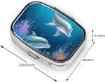 Square Pill Box 2 Compartment Medicine Pill Case Dolphin and Fish Pill Box for Purse Pocket Waterproof Metal Pill Container Portable Pill Holder Mini Pill Organizer for Travel or Daily - Image 3