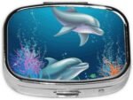 Square Pill Box 2 Compartment Medicine Pill Case Dolphin and Fish Pill Box for Purse Pocket Waterproof Metal Pill Container Portable Pill Holder Mini Pill Organizer for Travel or Daily - Image 7