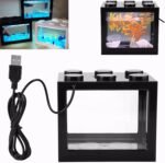 Mini Aquarium Box, Small Betta Fish Multifunctional USB Rechargeable Fish Tank with LED Light Lamp Reptile Feeding Box Building Block Fish Bowl Home Decor LED Light Feeding Box(Black) - Image 9