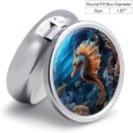 Ocean Seahorse Pill Box Round Mini Pill Case Portable 3 Compartment Travel Pill Organizer Daily Medicine Tablet Vitamin Holder Organizer for Fish Oil Purse Pocket - Image 3
