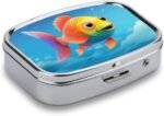 Color Fish Pill Organizer Travel Pill Box 2 Compartment Daily Square Medicine Container with Mirror Weekly Portable Pill Dispenser Cases for Purse Pocket - Image 4
