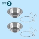 Set of 2 Stainless-Steel Dog Bowls - Cage, Kennel, and Crate Hanging Pet Bowls for Food and Water - 8oz Each and Dishwasher Safe by PETMAKER, Silver - Image 3