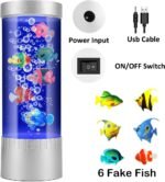 Bubble Fish Lamp with 6 Floating Fake Fish – LED Aquarium Night Light with Moving Fish and Bubbles – Cylindrical Transparent Tank, Perfect for Kids’ Rooms, Offices, and Living Spaces - Image 5
