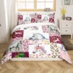 Feelyou Horse Bedding Set King Size Kids, Flral Flower Comforter Cover Set Boys Girls, Horseshoe Western Duvet Cover, Bedspread Cover Room Decor Quilt Cover,No Stuffing - Image 4