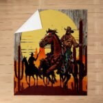 Cowboy Bed Blanket All Seasons,Western Country Style Horse Flannel Blanket for Room Decor,Sunset Landscape Fleece Blanket for Kids,Super Soft Blanket,Twin 60"x80" - Image 4