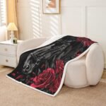 Manfei Horse Throw Blanket Black Hat Red Roses Fuzzy Blanket, Wild Animal Theme Blanket for Bed Couch Sofa, Kids Boys Girls Room Decor, Soft and Breathable Fleece Blanket(60 x 80 Inches) - Image 4