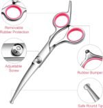 Dog Grooming Scissors with Safety Round Tips Stainless Steel Professional Dog Grooming Kit - Thinning, Curved Scissors and Comb for Dog Cat Pet (Pink 4 in 1) - Image 3