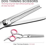 Dog Grooming Scissors with Safety Round Tips Stainless Steel Professional Dog Grooming Kit - Thinning, Curved Scissors and Comb for Dog Cat Pet (Pink 4 in 1) - Image 5