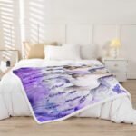 White Horse Fleece Blanket,Lavender Flowers Throw Blanket,Butterfly Soft Microfiber Fuzzy Blanket for Home Room Decor,Western Cowboy Blanket for Bedroom Living Room,Baby 30X40,White Purple - Image 3