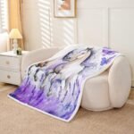 White Horse Fleece Blanket,Lavender Flowers Throw Blanket,Butterfly Soft Microfiber Fuzzy Blanket for Home Room Decor,Western Cowboy Blanket for Bedroom Living Room,Baby 30X40,White Purple - Image 4