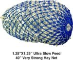 Majestic Ally 1.25”x1.25” Holes Ultra Slow Feed 40” Very Sturdy Hay Net with Bottom Ring for Goat, Sheep, Simulate Grazing and Reduces Waste (Royal Blue) - Image 4