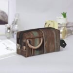 Travel Toiletry Bag for Women Men Leather Makeup Bag Large Portable Travel Organizer Rustic Horseshoe Barn Wooden Cosmetic Bag with Hanging Hook Travel Bathroom Bag Zipper Pouch Purse - Image 9