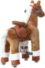 Ride on Horse Toys, Kids Riding Horse Toys Ride on Toys for 3-6 Years Old, Premium Plush Animals Toys Walking Horse with Wheels (Brown, 25.9" L x 12.2" W x 28.3" H) - Image 3