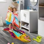 Cute Bathroom Rugs Hot Pink Bath Mats for Bathroom Funny Smile Fish Bath Rug Absorbent Non Slip Shaggy Carpets for Shower Tub 20"x35" - Image 3
