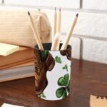 Pencil Holder for Desk, St Patrick Day Green Shamrocks and Horseshoes Pen Holder Pencil Cup Makeup Brush Holder Organizer for Home Office School Stationery Supplies - Image 5