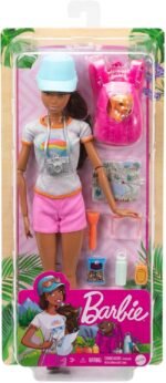 Barbie Self-Care Doll, Brunette Posable Hiking Doll with Puppy & Accessories Including Backpack Pet Carrier & Camera - Image 6