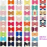 Yxiang 100PCS Cute Pet Grooming Accessories - Colored Polka Dot Hair Bows with Rubber Bands for Small Dogs and Puppies like Yorkies - 50 Pairs - Image 3