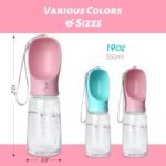 Kalimdor Dog Water Bottle, Leak Proof Portable Puppy Bowl Water Dispenser with Drinking Feeder for Pets Outdoor Walking, Hiking, Travel, Food Grade Plastic (19oz Pink) - Image 8