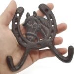 2PCS 4.5" Horse Head Horseshoe Western Double Cast Iron Wall Hooks Coat Hook Hat Horse Hook - Image 3