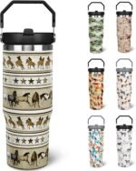 30 oz Horse Tumbler With Handle and Straw, 30oz Horse Flip Straw Tumbler Insulated Coffee Travel Mugs Cup Water Bottle Horse Gifts for Horse Lovers Women Girls - Image 2