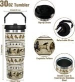 30 oz Horse Tumbler With Handle and Straw, 30oz Horse Flip Straw Tumbler Insulated Coffee Travel Mugs Cup Water Bottle Horse Gifts for Horse Lovers Women Girls - Image 4