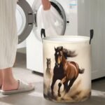 Animals Horse Running Laundry Basket Waterproof Foldable Storage Bin Lightweight Laundry Hamper Clothes Toys Organizer Bag With Handles For Home Bathroom Bedroom Dorm - Image 8