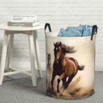 Animals Horse Running Laundry Basket Waterproof Foldable Storage Bin Lightweight Laundry Hamper Clothes Toys Organizer Bag With Handles For Home Bathroom Bedroom Dorm - Image 9