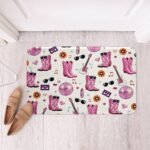 Erosebridal Music Theme Bathroom Rugs 16"x 24" Western Disco Ball Horseshoe Bath Mat for Music Lover Fashion Lipstick Guitar Doormats Floor Mats White Pink Non Slip Bath Rug - Image 3