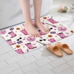 Erosebridal Music Theme Bathroom Rugs 16"x 24" Western Disco Ball Horseshoe Bath Mat for Music Lover Fashion Lipstick Guitar Doormats Floor Mats White Pink Non Slip Bath Rug - Image 4
