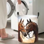 Couple Horse Laundry Basket for Clothes, Freestanding Waterproof Laundry Hamper for Blanket, Collapsible Tall Clothes Hamper with Handles, Clothes Storage Basket for Toys Small - Image 8